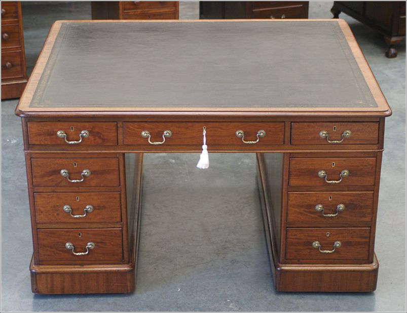 1013 Antique Victorian Mahogany 18 Drawer Partners Desk (3)